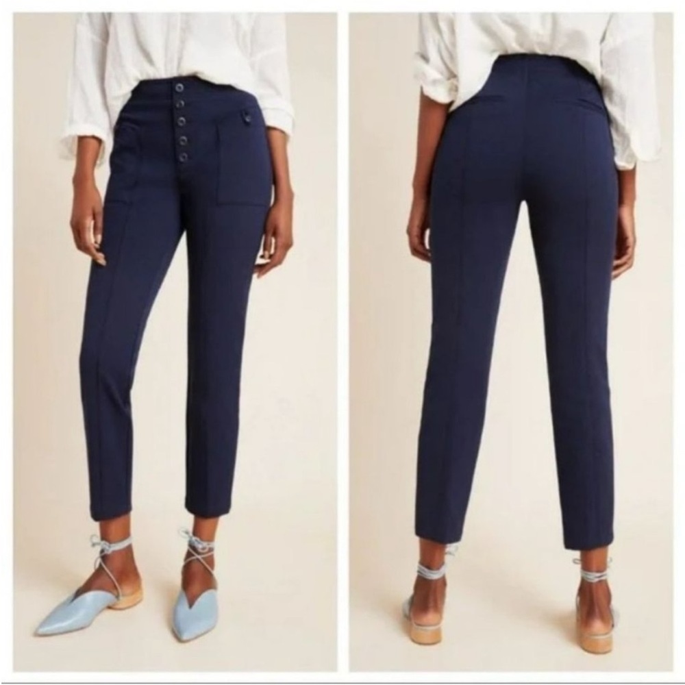 Anthropologie Navy Tapered Ankle Cropped Pants